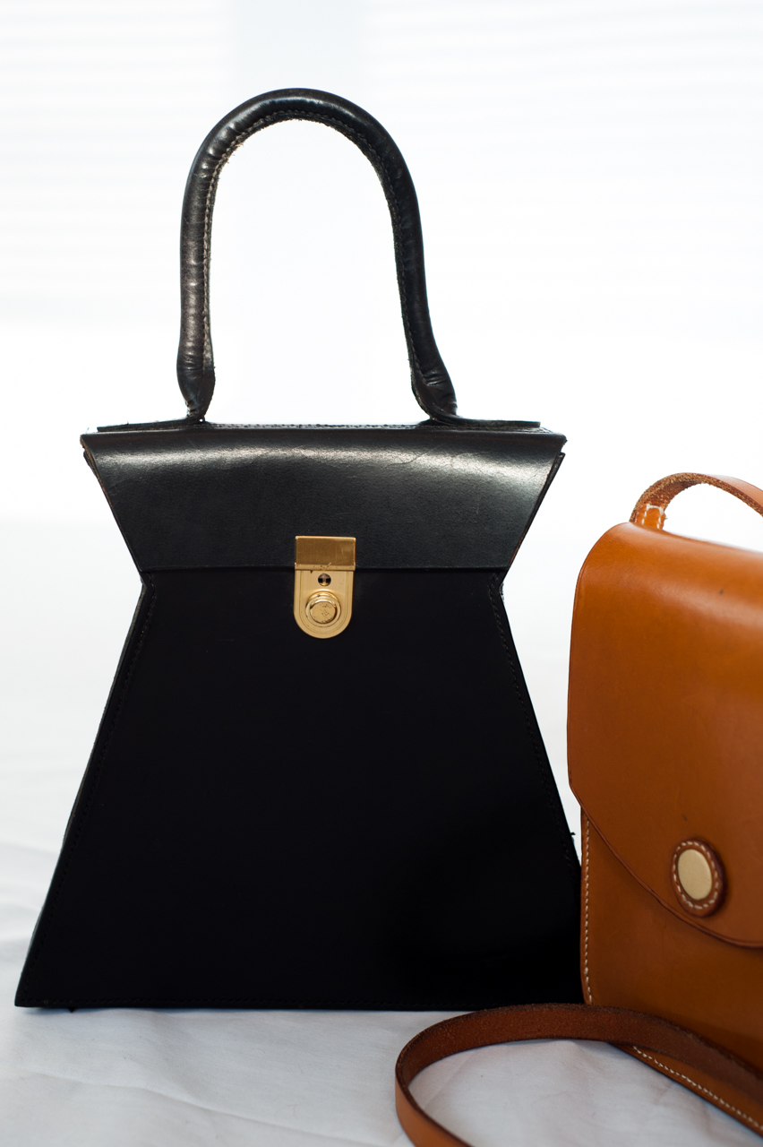 Driftwood Bag in black and The Salisbury Shoulder bag in tan